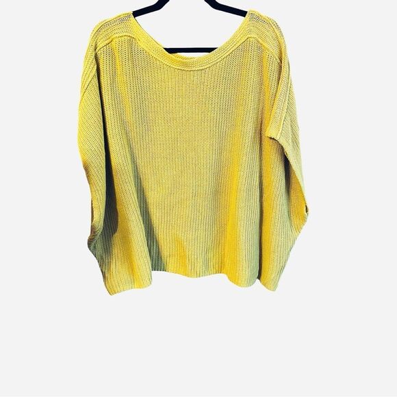 Lane Brant Yellow Oversized Cotton Semi-Crop Drop-Shoulder Sweater Sz 14/20 - Picture 5 of 15